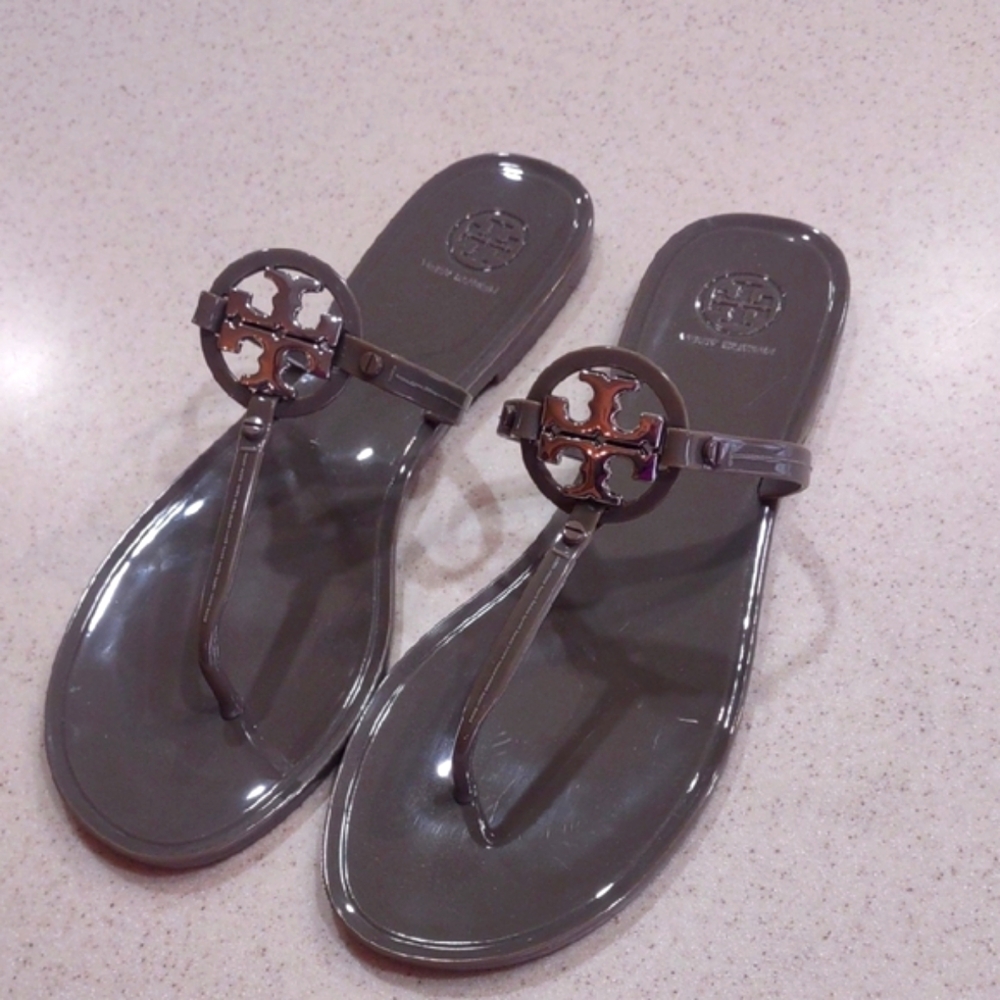 Tory Burch Miller Gray/Taupe Jelly Sandals Women's Size 10 Medium EUC